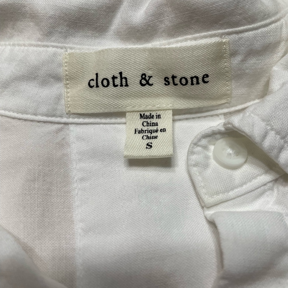 Cloth & Stone Crisp White Rolled Short Sleeve Point Collar Button Down Top Small - Picture 10 of 10